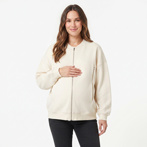 100% Cotton Fleece <b>Maternity</b> Nursing <b>Jackets</b> Women Breastfeeding Hospital <b>Jacket</b> Ladies OEM Zipper <b>Maternity</b> Bomber Coat Women's - Product Image 3