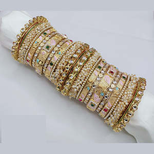 Pearl and Kundan Meenakari <b>Bangles</b> <b>Set</b> with Glam Finish - Product Image 1