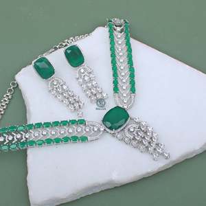 Sarah CZ Designer Gold-Plated Wedding Jewelry Set with Earrings and Ring - Product Image 1