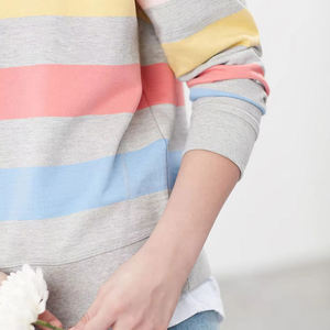 เสื้อสเวตเชิ้ตคอกลมลายทางสำหรับผู้หญิง แขนยาว ผ้าถักผสมฝ้าย สวมใส่สบายๆ ในฤดูใบไม้ร่วง - Product Image 2