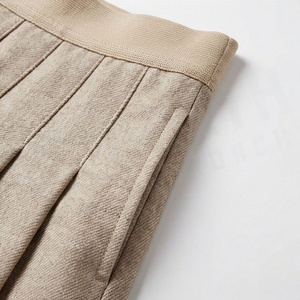 Women Pleated Mini <b>Skirt</b> <b>Elastic</b> Waist Solid Color Woven Polyester Cotton Comfortable All Seasons Style - Product Image 5