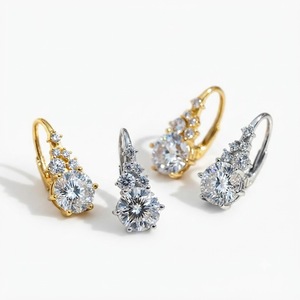 Luxury Cluster Lever back <b>Earrings</b> 925 Sterling Silver Round Lab Grown Diamond <b>Fine</b> Jewelry 14K Gold EF Color Wedding <b>Earrings</b> - Product Image 3