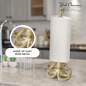 Cast Iron <b>Paper</b> Towel Holder Metal Toilet or <b>Kitchen</b> <b>Paper</b> Holder for Floor or Countertop Casted Iron Octopus Design Roll Holder - Product Image 2