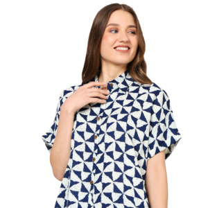 Conjunto de Mujer con Estampado Geométrico, Corte Regular, Estilo Casual, Ligero, Cómodo, Ropa de Moda Diaria, Rayón, Botones - Product Image 1