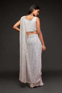 Sari de Lujo con Lentejuelas Pesadas, Diseño Indio para Bodas y Fiestas, Sari de Georgette con Brillo Holográfico y Lentejuelas, con Blusa - Product Image 2