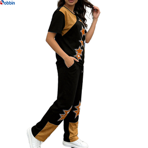 Ensemble de survêtement sportif 2 pièces personnalisé de haute qualité pour femmes, t-shirt décontracté à manches courtes et ensemble de fitness taille haute pour la course à pied - Product Image 1