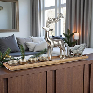 Christmas Decoration <b>Large</b> Wreath Candle Holder Modern Wreath Decorative Deer with Sleigh <b>Candlestick</b> for 4 Candles - Product Image 3