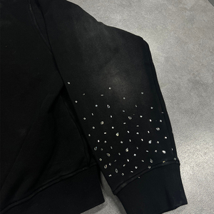 Sweat-shirt à capuche personnalisé avec strass pour homme, style streetwear oversize, fermeture éclair, noir - Product Image 3