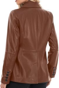 OEM Wholesale High Quality Women's Lambskin Brown <b>Leather</b> <b>Blazer</b> Fitted <b>Leather</b> <b>Jacket</b> Custom Logo Colors Women's <b>Jackets</b> - Product Image 6