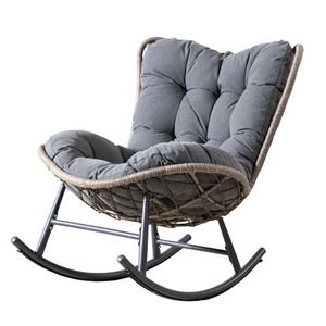 Fauteuil à bascule d'extérieur en métal Direct Wicke avec assise rembourrée épaisse grise, structure robuste, chaise à bascule de patio avec coussin, chaises de jardin - Product Image 4