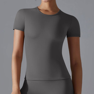 Custom Logo Women Crew Neck Full Sleeve Compression Comfortable Lightweight Plus Size Solid Yoga T Shirt Fitness Crop <b>Tops</b> - Product Image 2