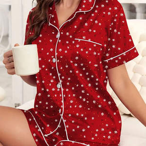 Conjunto de Ropa de Dormir para Mujer, Informal, para el Hogar, para Uso Diario, Transpirable, Pantalones Cortos hasta la Rodilla - Product Image 4