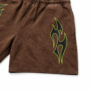 Men's Brown Hooded Tracksuit <b>Set</b> With Green Flame Print Full Sleeve Loose Fit Streetwear Shorts And Sweatshirt Autumn Wear - Product Image 6