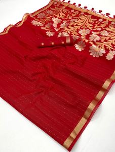 Elegante y Moderno Latkan de Algodón Muga Suave con Bordado Artesanal para Mujer, Saludable, de Secado Rápido, Protección Solar, 5.5 Metros - Product Image 6