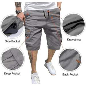 Pantalones Cortos Cargo de Sarga de Algodón con Estampado Sólido Casual para Hombre, Pantalones de Poliéster hasta la Rodilla con Decoración de Logotipo - Product Image 1