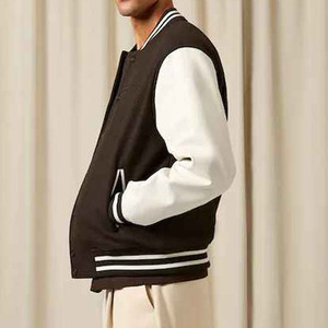 Custom <b>Men's</b> Denim Varsity <b>Jacket</b> with Genuine Leather Sleeves Chenille Patch Embroidery OEM Service - Product Image 6