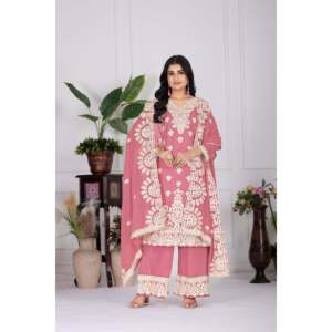 Conjunto de traje de fiesta para mujer de diseñador con hermoso atuendo Dupatta Top-Bottom - Product Image 1