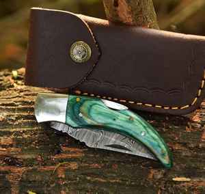 Couteau pliant professionnel en acier Damas forgé à la main, personnalisé, magnifique, pour le camping en plein air, de qualité industrielle, avec étui - Product Image 4