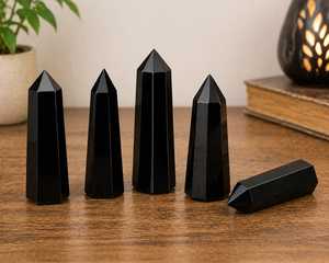 Black Obsidian Obelisk <b>Crystal</b> Towers Polished Feng Shui Home Decoration Collection - Product Image 1