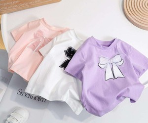 T-shirt décontracté d'été à manches courtes pour filles, col rond, uni, 100 % coton, style occidental pour enfants - Product Image 2