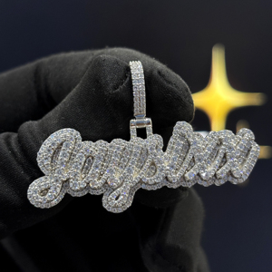 <b>Custom</b> White Gold Script <b>Name</b> Pendant 925 Sterling Silver VVS Moissanite Fully Iced Raised Letter Hip Hop <b>Necklace</b> Paved Jewelry - Product Image 1