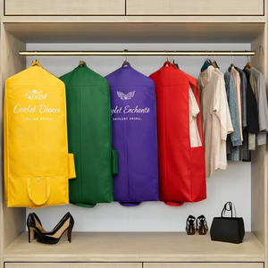 Wholesale Custom logo Natural Cotton Eco Friendly <b>Zip</b> Lock Hanging Suit Cover Muslin Garment Bag with Ribbon Handle - Product Image 1