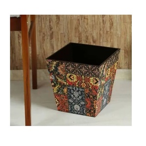 High on Demand Eco-Friendly Portable Handmade Wood Dustbin Without <b>Lid</b> with Printed Sticker Design for Outdoor Use From India - Product Image 1