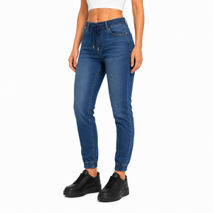 Custom Women Jogger <b>Jeans</b> <b>Elastic</b> Drawstring <b>Waist</b> Cuffed Ankle Stretchy Denim Pants Light Shade Casual Women Denim <b>Jeans</b> - Product Image 5