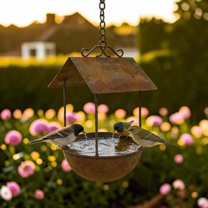 Bain d'oiseaux suspendu vintage fait main en fer, abreuvoir décoratif pour oiseaux de jardin extérieur, bol décoratif pour oiseaux de cour, décoration de jardin - Product Image 4