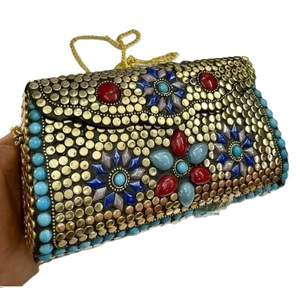 Pink Quilted Clutch <b>Bag</b> With Gold <b>Studs</b> And Chain Strap Fashion Handbag - Product Image 3