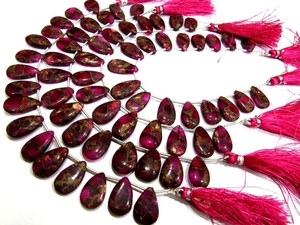 Chaîne de perles naturelles en turquoise cuivrée rose nacré, forme poire, 8 pouces - Product Image 4