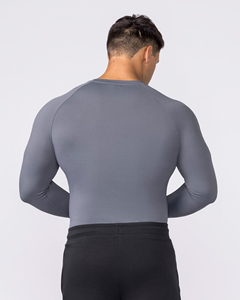 Breathable New Knitted Sweater Custom Logo Men's Long-sleeved T-shirt New Solid Color Waffle Check <b>Base</b> <b>Layer</b> Men's Sweatshirt - Product Image 2