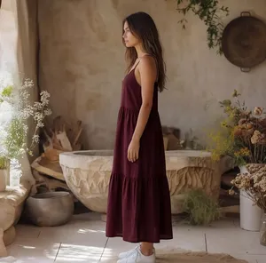 ชุดเดรสมิดิสายเดี่ยวสีทึบสำหรับผู้หญิงแขนกุดลำลองทรงหลวมชุดฤดูร้อนที่หรูหรา - Product Image 4