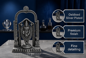 Jaipur Metals - Ídolo de Tirupati Balaji Chapado en Plata Oxidada 999 |   100% Latón |   15x5x23cm |   840g |   Pooja Religiosa de Mesa para Diwali - Product Image 2