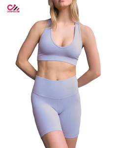 Ensemble de vêtements de sport pour femmes avec logo personnalisé, tenue de fitness, vêtements de sport, soutien-gorge de sport, haut court, leggings, ensemble de yoga sans couture - Product Image 1