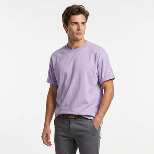 Men's Oversized Solid <b>Purple</b> Short Sleeve O-Neck <b>T</b>-<b>Shirt</b> Casual 100% Cotton Jersey Knitted Plain Dyed Fit - Product Image 6