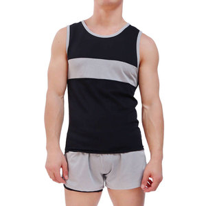 Men's Black And Gray Striped Knitted Tank Top O-Neck Sleeveless Casual Vest Breathable Sport Wear - Product Image 1