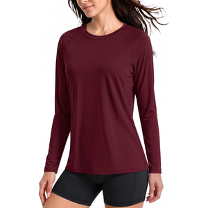 Unisex Long Sleeve <b>Burgundy</b> Rash Guard Quick Dry Breathable Eco-Friendly UPF50 Anti-Bacterial Full Coverage Front Logo Active - Product Image 1