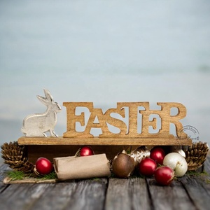 Décoration de table de Pâques en bois festif avec accent de lapin, design artisanal, centre de table parfait pour la saison des fêtes, décoration de la maison - Product Image 1