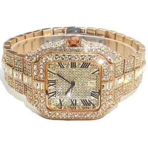 Montre de luxe sertie de diamants carrés, chiffres bleus, montre élégante - Product Image 5