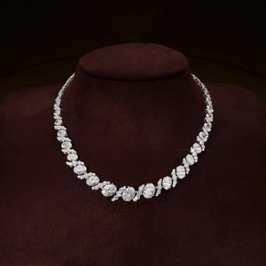 Collar de tenis con racimo de flores, diamantes cultivados en laboratorio ovalados y redondos, collar de oro macizo de 14K y 18K, joyería de lujo para boda, regalo para mujer - Product Image 6