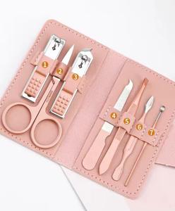 Portable Leather Nail Kit 7 in 1 Manicure Set with Nail Clipper in Pink <b>Case</b> for Adults - Product Image 2