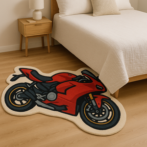 Hand Tufted <b>Red</b> bike Shape <b>Wool</b> Rug Modern Abstract Pet Friendly Non-Slip for Living Room Bedroom Studio Picnic Designer - Product Image 3