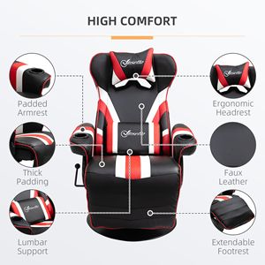 Sedia da Gaming Stile Racing Nera, Bianca e Rossa con Supporto Lombare, Poggiapiedi e Portabicchieri, Reclinabile con Caratteristiche Eleganti - Product Image 5