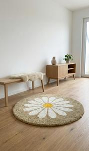 Alfombra Redonda de Lana con Diseño de Margaritas, Moderna y Encantadora, Hecha a Mano, Suave y Afelpada, para Cuarto de Niños, Dormitorio o Sala de Estar - Product Image 2