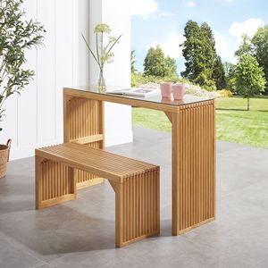 Piccola panca da pranzo in legno di pino Set con vetro temperato per ingresso soggiorno cucina camera da letto (natura tavolo da panca) - Product Image 5