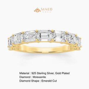 Anillo de Diamantes Moissanite con Corte Esmeralda Chapado en Oro de 18K, Anillo de Eternidad para Boda, Joyería Fina para Mujer, EE. UU. - Product Image 6