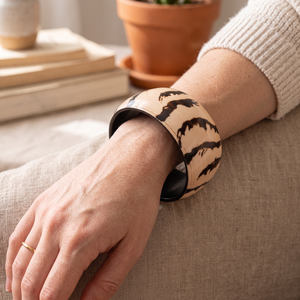 Handmade <b>Resin</b> Bangle with Abstract <b>Black</b> Jagged Stripes, Cream and <b>Black</b> <b>Epoxy</b> Bracelet with Glossy Finish, Wholesale Bulk Supp - Product Image 3