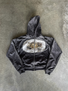 Distressed Custom Printed French Terry Sweatsuit Distressed Sweatpants and Hoodie Sets Vintage Acid Wash Baggy <b>Tracksuit</b> Men - Product Image 2