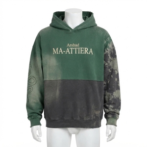 Sweat à capuche pour homme vert et gris, color block, délavé à l'acide, effet usé, manches tie-dye, motif graphique, streetwear, vente en gros personnalisée - Product Image 1